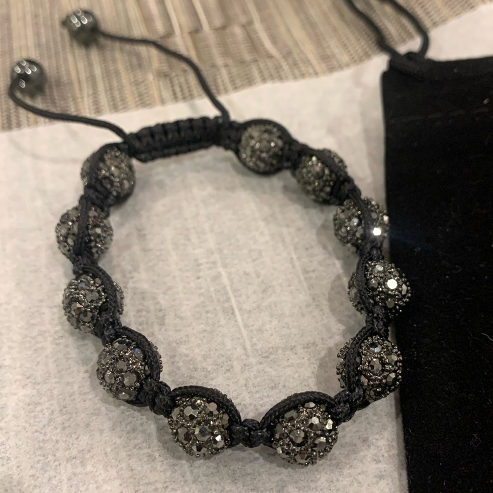 Gorgeous Hematite Crystal Round Beaded Macrame Bracelet-Boutique